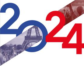 2024 en gros (20 en bleu et 24 en rouge) plus écrit "le CNAPS vous souhaite une bonne année olympique"